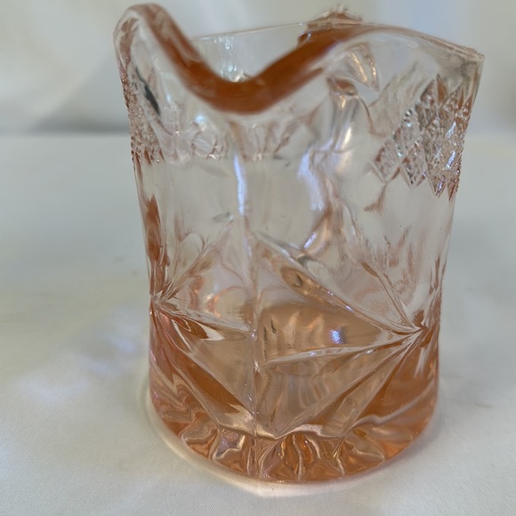 DEPRESSION GLASS PINK FLORAL AND DIAMOND BAND SMALL PITCHER - Picture 13 of 16